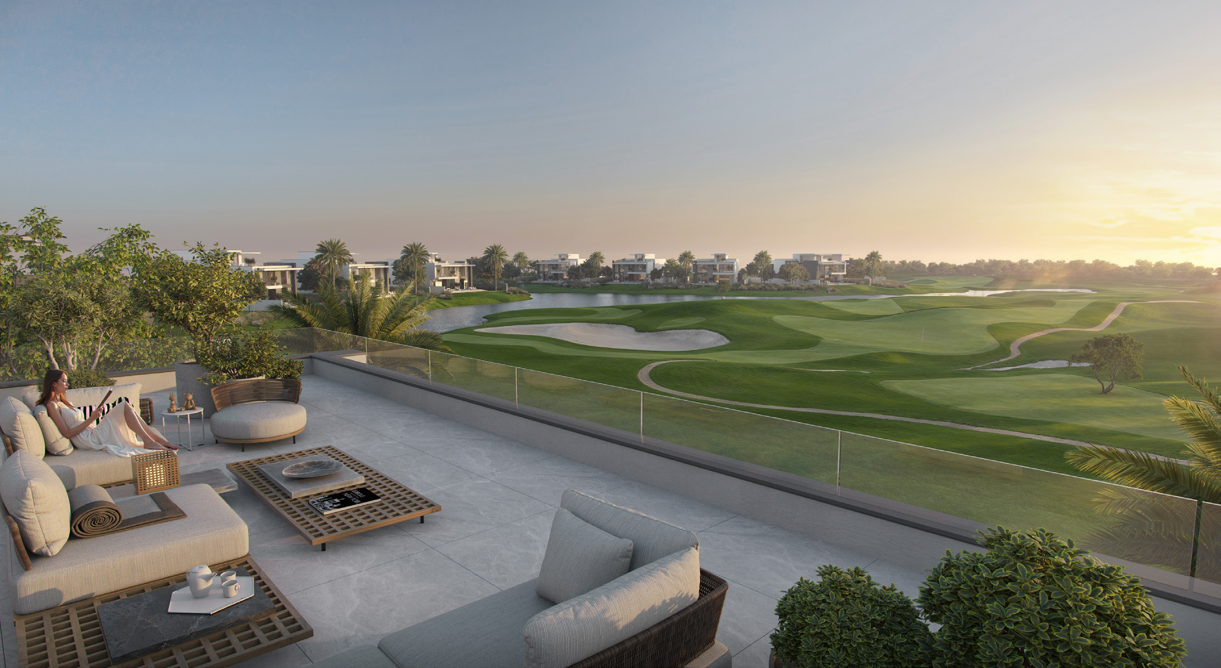 Cedarwood Estates South — rooftop terrace overlooking fairway